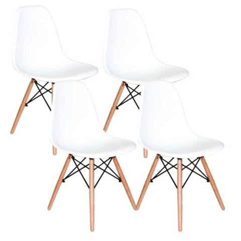 Kit com 4 Cadeira Charles Eames Wood Dsw Branca - Base Madeira
