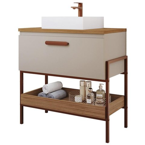 Gabinete de Banheiro Portinari com Duna 80cm Cappuccino/freijo - Mgm