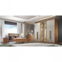 Ver imagem 1 de Guarda Roupa Rizon Glass 6 Portas de Bater 8 Gavetas MDF com LED e Corrediças Telescópicas
