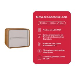 Mesa de Cabeceira 2 Gavetas Loop Amendoa Clean Off White Lopas - 6