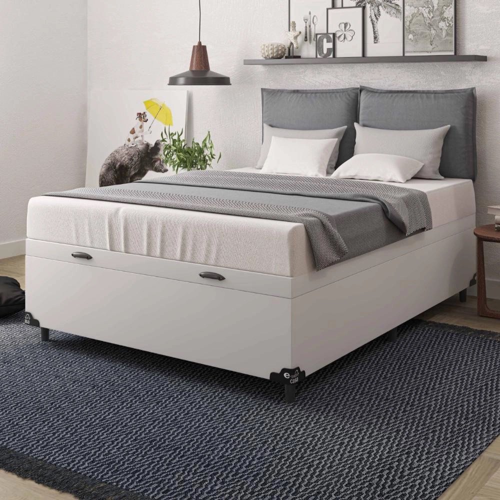 Cama Box Com Baú Casal Sintético Branco 138x188 - 6