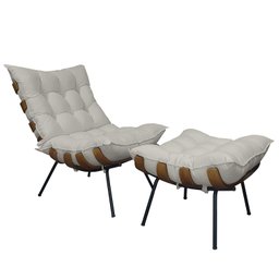 Poltrona Costela com Puff Costela - Linho Bege - Moveis Roperi - 1