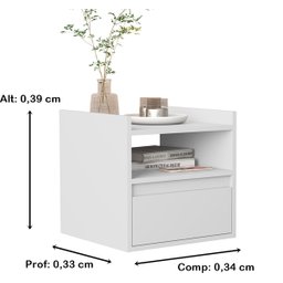 Mesa de Cabeceira Suspensa com Porta Basculante Miguel Cor Branco - Comprar Moveis em Casa - 2