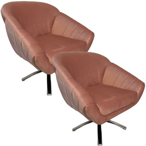 Kit Duas Poltrona Giovana Base Giratória Cromado em Sued Premium:rosê