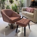 Ver imagem 2 de Kit Duas Poltrona Giovana Base Giratória Cromado em Sued Premium:rosê