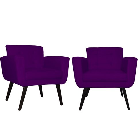 Kit 2 Poltronas Decorativa Geovana Suede Roxo Pés Madeira Ms Decor