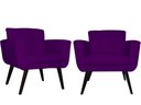 Ver imagem 1 de Kit 2 Poltronas Decorativa Geovana Suede Roxo Pés Madeira Ms Decor