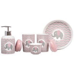 Kit Higiene Bebê Porta Algodão Banheiro Quarto Elefante KHBB-478 PGB - 3