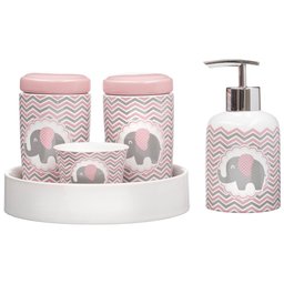 Kit Higiene Bebê Porta Algodão Banheiro Quarto Elefante KHBB-478 PGB - 1