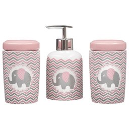 Kit Higiene Bebê Porta Algodão Banheiro Quarto Elefante KHBB-478 PGB - 2