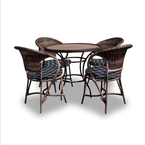 Conjunto de Mesa Fibra Sintética Arcobalena - 4 Poltronas + 1 Mesa - Tecido Nautical Marinho