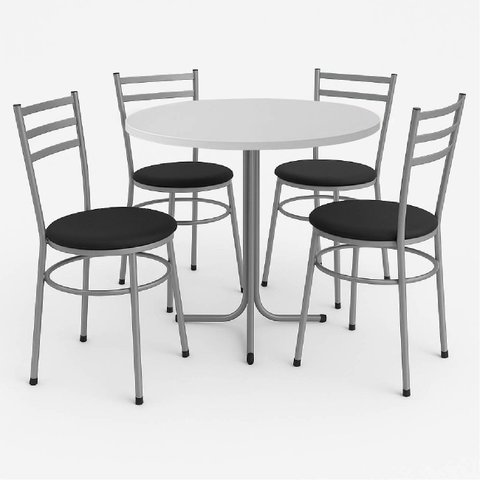 Mesa de Jantar Redonda 80cm Branca com 4 Cadeiras Estofada Cinza