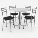 Ver imagem 1 de Mesa de Jantar Redonda 80cm Branca com 4 Cadeiras Estofada Cinza