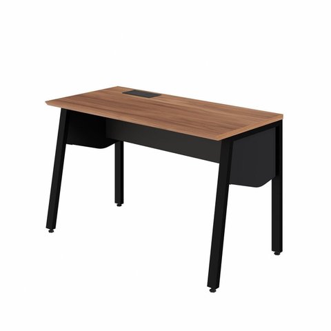 Plataforma Individual Trabalho Escritório com Caixa de Tomadas F5 Office 150cm Industrial Nogal e Preto Marrom