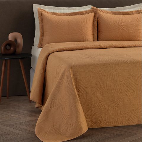 Kit Cobre Leito Colcha Casal Liso Juta - Colore - 2,20x2,40m