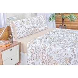 Jogo de Lençol Cama Casal 4 Peças 100% Algodão Percal 180 fios Babadinho: Caqui Floral - 2