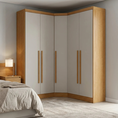 Guarda-Roupa Modulado de Canto Oblíquo 5 Portas 6 Gavetas 100% MDF Cairo