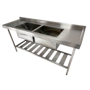 Pia em Aço Inox de 200x60x90cm com Duas Cubas Centralizada