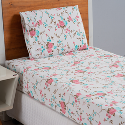 Jogo de Cama Solteiro 2 Peças Percal 180 Fios com Elástico Estampado Dia a Dia Rosê Floral - 1