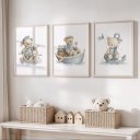 Ver imagem 1 de Kit 3 Quadros Decorativos Infantil | Fundo do Mar - Urso Marinheiro NO2 - 40x60 - Moldura Madeira