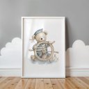 Ver imagem 2 de Kit 3 Quadros Decorativos Infantil | Fundo do Mar - Urso Marinheiro NO2 - 40x60 - Moldura Madeira