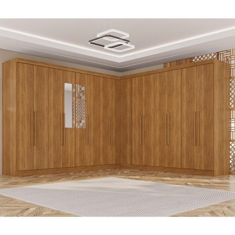 Guarda-Roupa Casal Modulado Canto com Espelho 15 Portas 6 Gavetas Multimóveis Cinamomo