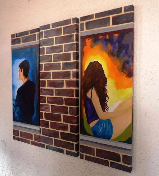 Lindo quadro estilo painel pintado a mão - 3