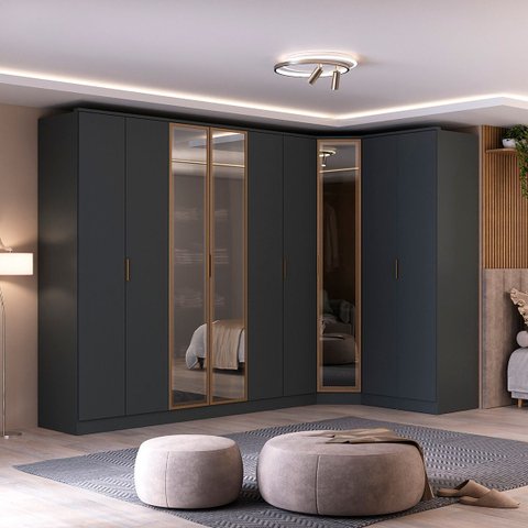 Roupeiro Modulado Ravi Mdf 9 Portas Reflecta 323x232,2cm Grafitto 1110