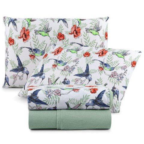 Jogo Cama Lençol Casa Scarpa Sonnet Casal Padrão Malha Estampada Algodão 4 Peças - Beija Flor -