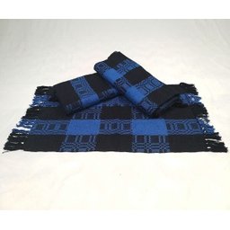 Kit Jogo de Cozinha de Algodão 3 Peças - Azul com Preto - 1