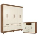 Ver imagem 1 de Guarda Roupa Casal 8 Portas Curitiba e Cômoda Havana Master Jatobá Areia Acetinado - Santos Andirá