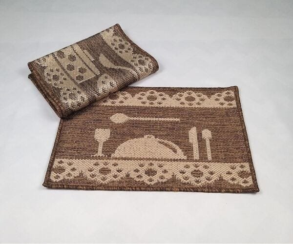 Kit ou Jogo de Tapetes para Cozinha Sisal com Antiderrapante 02 Peças - Tigela Marrom - 1