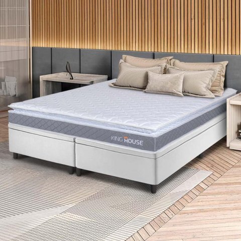 Conjunto Box Baú Branco Durban Cinza Espuma D28 Queen 158x198x64 - King House
