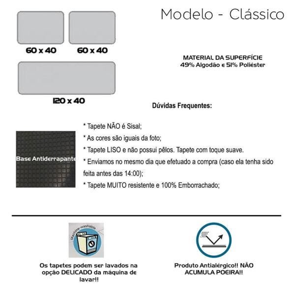 Tapete Jogo de Cozinha Liso Kit com 3 Peças com Antiderrapante - Joaninha - 4