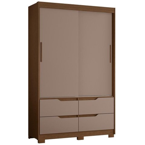 Guarda Roupa Solteiro Sole 2 Portas e 4 Gavetas Nogueira/Capuccino - Móveis Albatroz