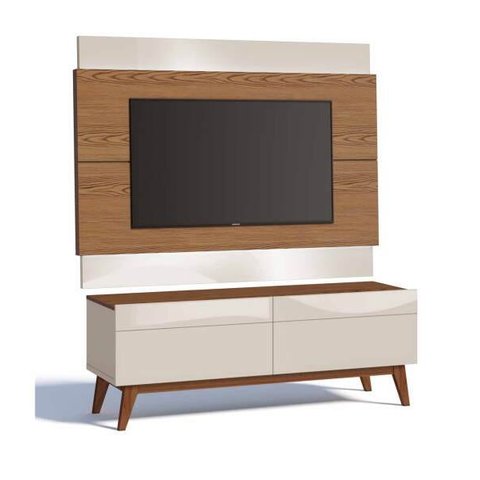 Rack com Painel Classic com 2 Gavetas 1.4 Freijó com Off White - Imcal Móveis
