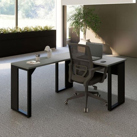 Escrivaninha em L Industrial 150 cm X 150 cm Escritório Corporativo F5 Office Cor:Cinza Sagrado com