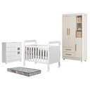 Ver imagem 1 de Guarda Roupa Flocos com Cômoda Life Berço Americano Soninho Branco Acetinado Colchão Americano Sleep