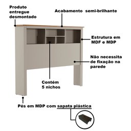 Cabeceira de Casal Off White com Amêndoa Havana Tebarrot Móveis - 4