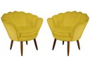 Ver imagem 1 de Kit 2 Poltronas Decorativa Pétala Couro Amarelo Pés Madeira Mz Decor