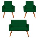 Ver imagem 1 de Kit 2 Poltronas e Namoradeira Nina Suede Verde Pés Palito Castanho - Pallazio