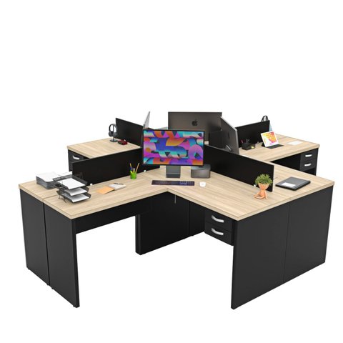 Estação de Trabalho Ilha Mesas em L 140x60cm com Gaveta Netmobil - Dubai/preto