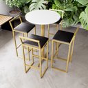 Ver imagem 1 de Jogo Mesa Alta Bistrô Redonda Branca 4 Banquetas Estofado Confort Industrial Dourado Don Castro Deco