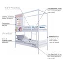 Ver imagem 3 de Beliche Casinha Reta com Grade Removível Madeira Maciça Branco/ Rosa Housin