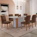 Ver imagem 1 de Mesa Isadora 180cm MDF Vidro e 6 Cadeiras Melissa Vel Marrom /Off /Naturale /Serig Off com Vidro