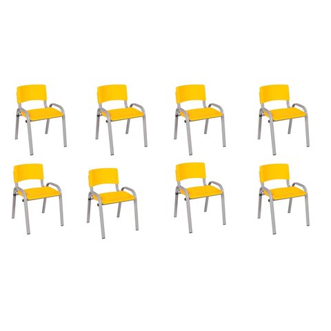 Kit 8 Cadeiras Infantil Iso, Escola, Base Cinza- Amarelo