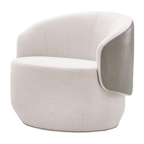 Poltrona Ananda Giratoria Bege Claro Acabamento Courino Cinza 75cm - 61784