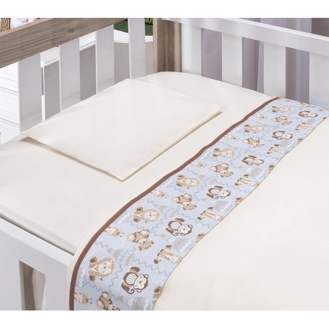 Lençol de Berço para Bebe Menino Azul 3 Peças Algodão Safari Animais:azul Animais Balão