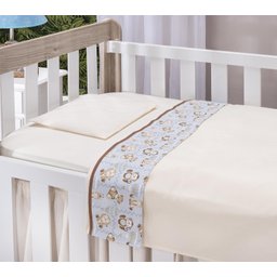 Lençol de Berço para Bebe Menino Azul 3 Peças Algodão Safari Animais:azul Animais Balão - 3