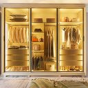 Ver imagem 1 de Guarda-Roupa Casal 3 Portas Reflecta com Pés e LED 100% MDF Platinum Bege/Off White